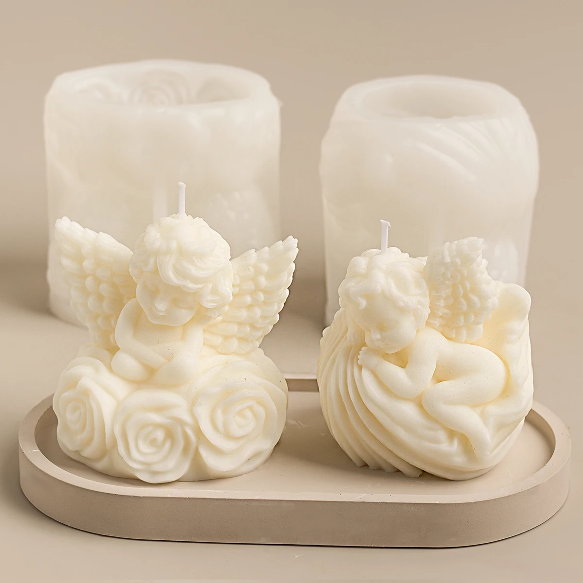 Winged Angel Scented Silicone Mold DIY Handmade Easter Candle Craft Gift Soap Cement Ornament Retro Rose Angel Cherub Resin Mold