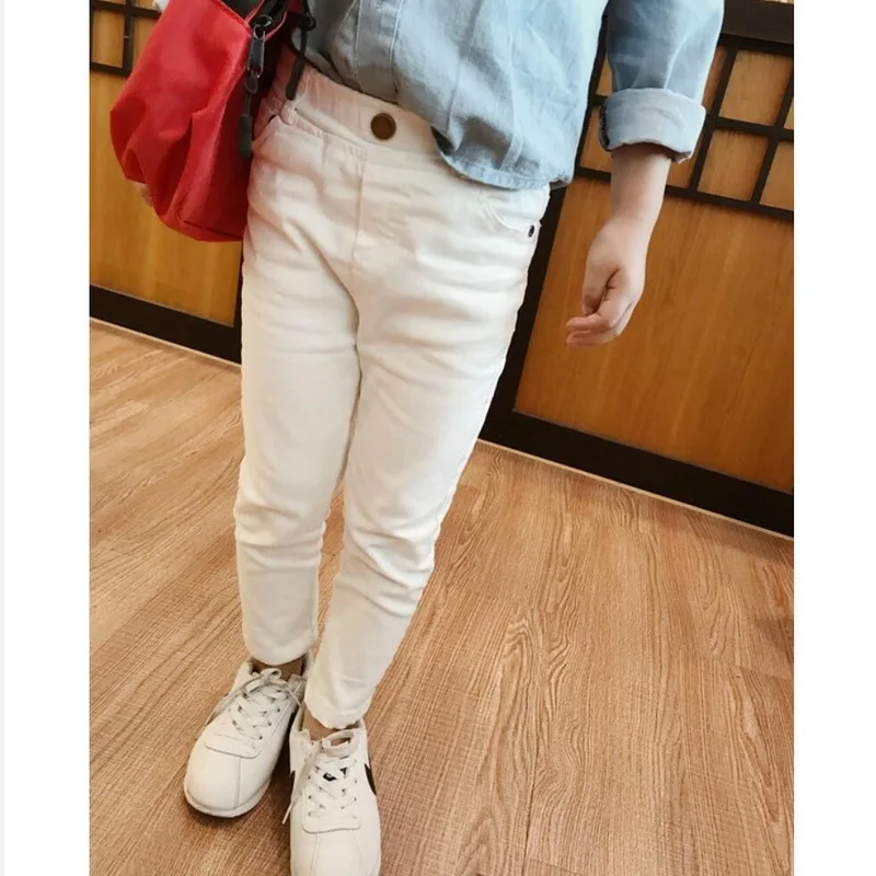 Spring Autumn Boys Pants Children Trousers Casual Kids Slim-fit Stretch Pants Khaki white black Girls Casual Pants 2-7 Years