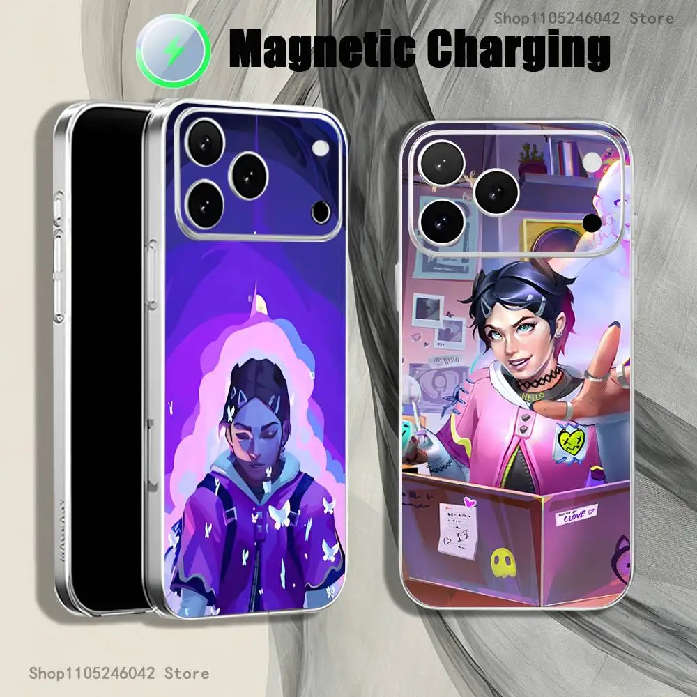 

Clove V-Valorant-S Game Magnetic Wireless Charging Transparent White Phone Case For iPhone 17,16,15,14,13,12,11,Pro,Max,Plus
