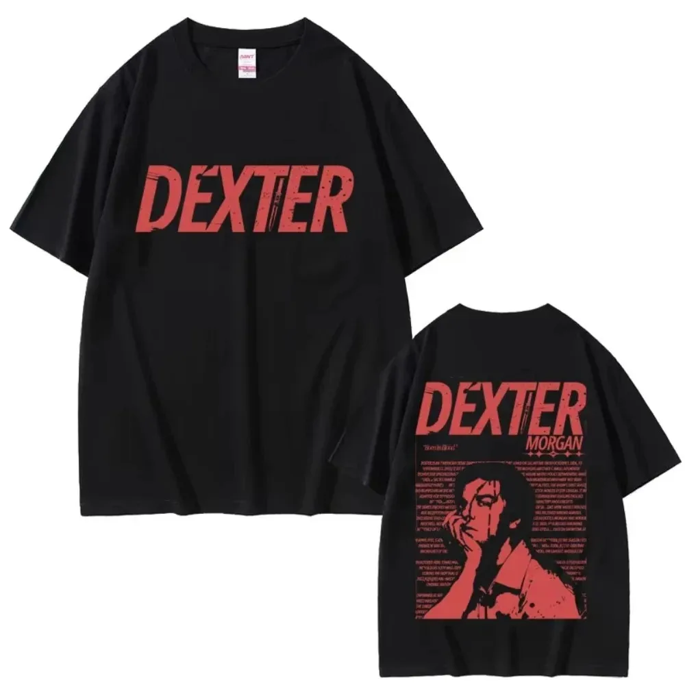 Camiseta de algodón con diseño de Dexter Morgan "Blood Splatter Portrait" de la serie de televisión, corte holgado para amantes de la moda forense, para mujeres y hombres.
