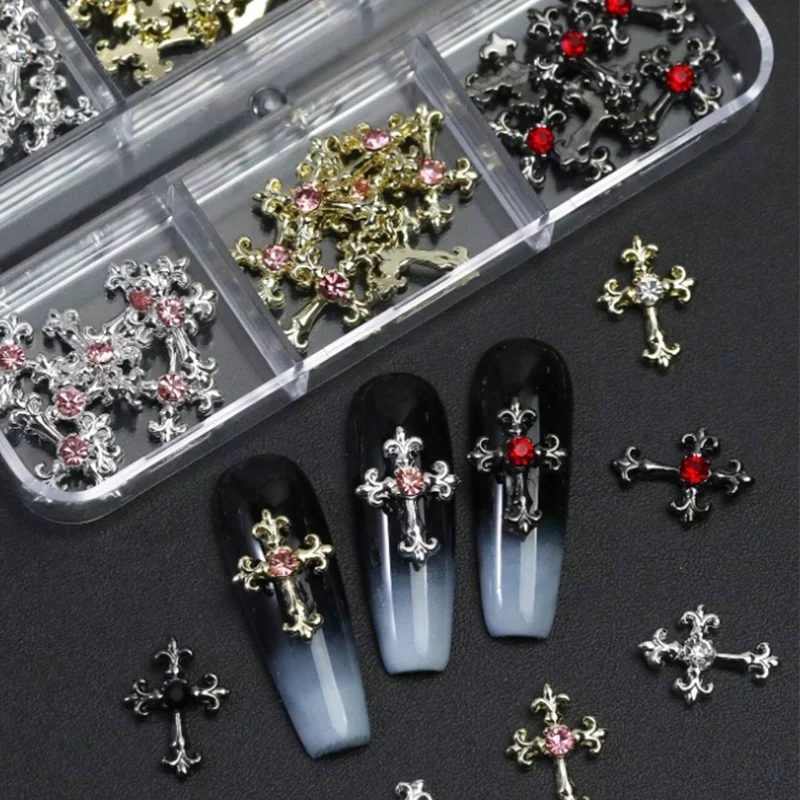 ثلاثية الأبعاد الصليب مسمار الفن الزركون جزءا لا يتجزأ من سبائك الرجعية الراين Y2K القوطية الشرير المعادن نمط مسمار الملحقات DIY بها بنفسك سحر مسمار الديكور