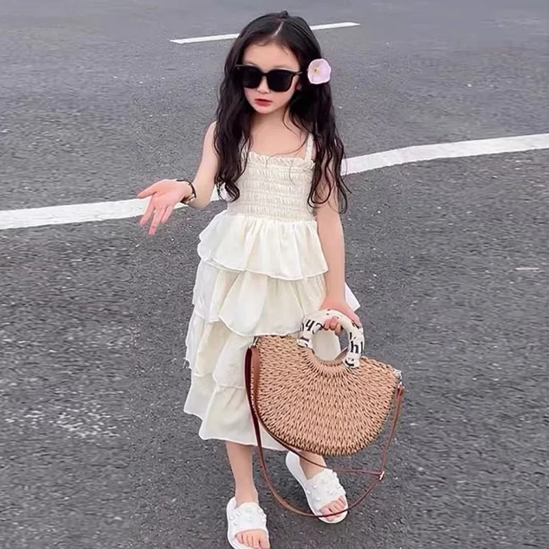 Summer Girls Dress Children Layers Slip Sling Long Gown Big Kids Birthday Party Vestidos New Teenager Sleeveless Casual Clothing
