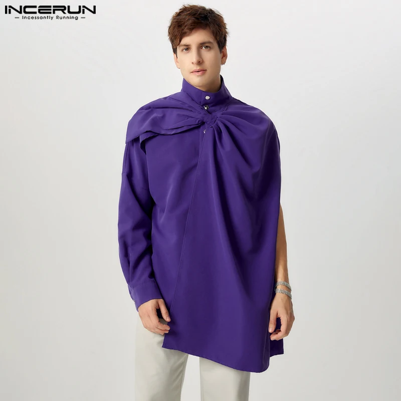 

Fashion Casual Style Tops INCERUN 2024 Men Deconstruction Bow Tie Shirt Streewear Solid Male All-match Long Sleeved Blouse S-5XL