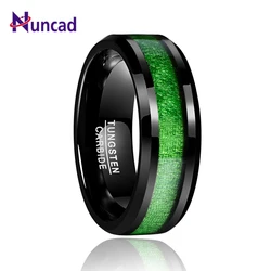 Nuncad Vintage 8mm Width Inlaid Maple Electroplated Black Tungsten Carbide Ring with Green Line Wdding Jewelry T093R