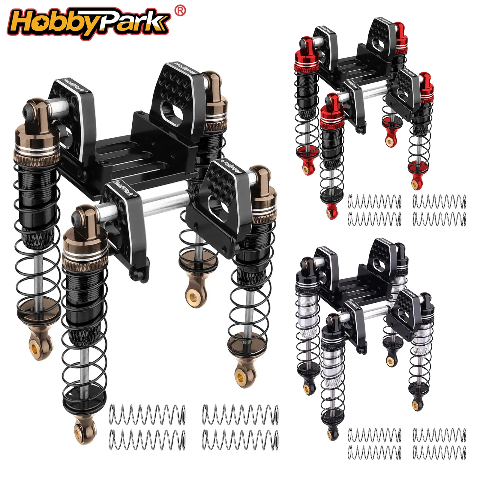 Amortisseurs en aluminium HobbyPark 59 mm pour TRX4M 1/18 RC Crawler, amortisseurs avant et arrière réglables avec supports d'amortisseurs réglables