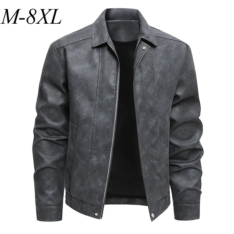 

Plus Size Mens Leather Jacket Comfort American Light Motorcycle Coat Classic Lapel Outdoor Riding Windproof Autumn Men Clothing