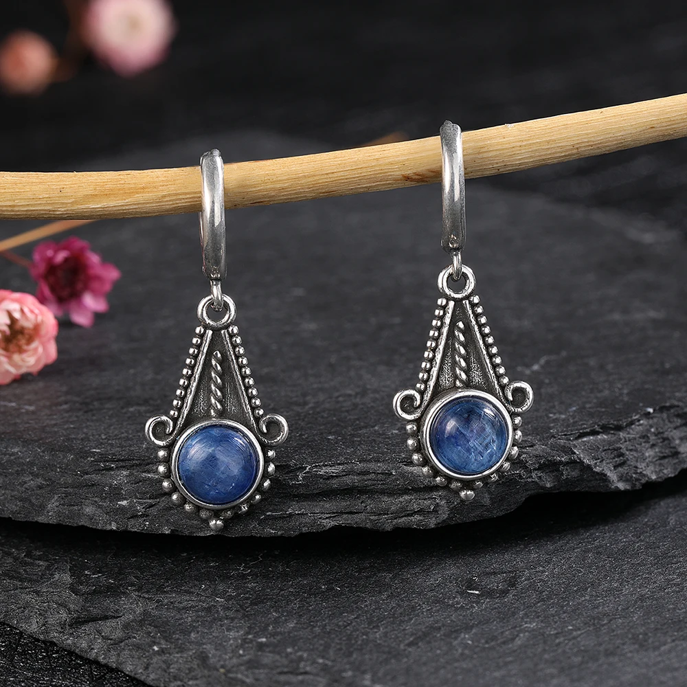 

New Elegant Natural Kyanite 925 Sterling Silver Drop Earrings for Women Vintage Jewelry Wedding Engagement Hoop Earrings Gifts