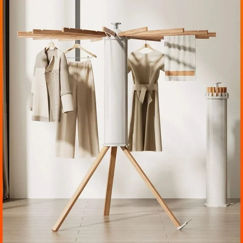 Clothes drying rack Floor-to-ceiling foldable balcony Bedroom Household solid wood invisible drying rack