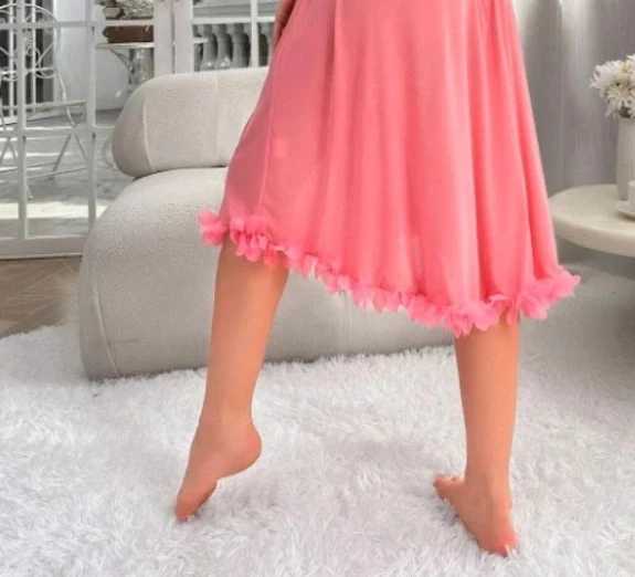 Camisola feminina elegante, sexy, renda, bainha floral, pijama, vestido longo, lingerie feminina, babydoll