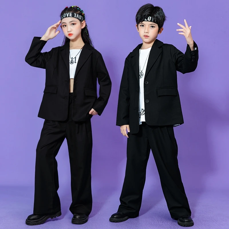 Girl Boy Blazer Suit Casual Jacket Straight Pants 2pcs School Children Clothing Set 8 10 12 13 14 16 Years Hip Hop Dance Outfits