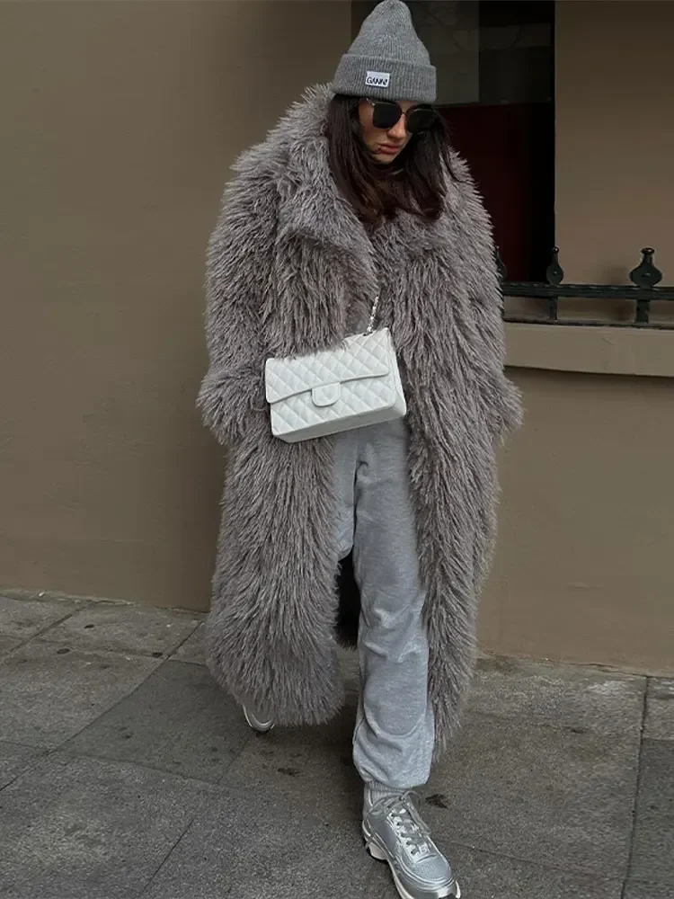 2024 Fashion Long Fluffy Warm Full Sleeves Overcoat  Elegant Thicken Faux Fur Coat For Women Fall Winter Female Chic Streetwear