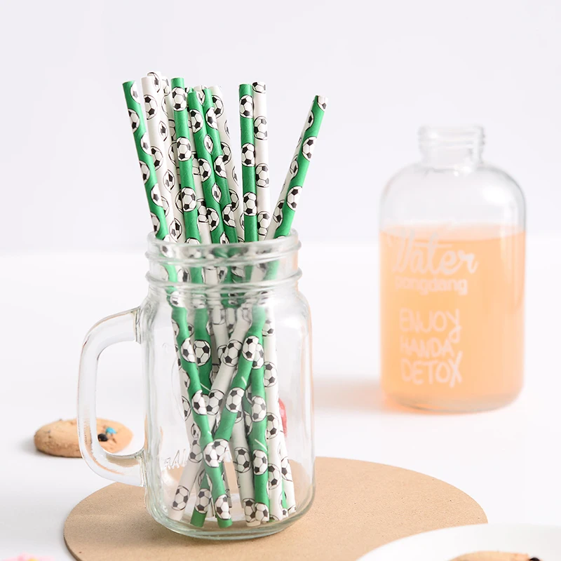 100Pcs Soccer Ball Paper Drinking Straws Football Party Straws Biodegradable Disposable Straws Soccer Themed Party Decors