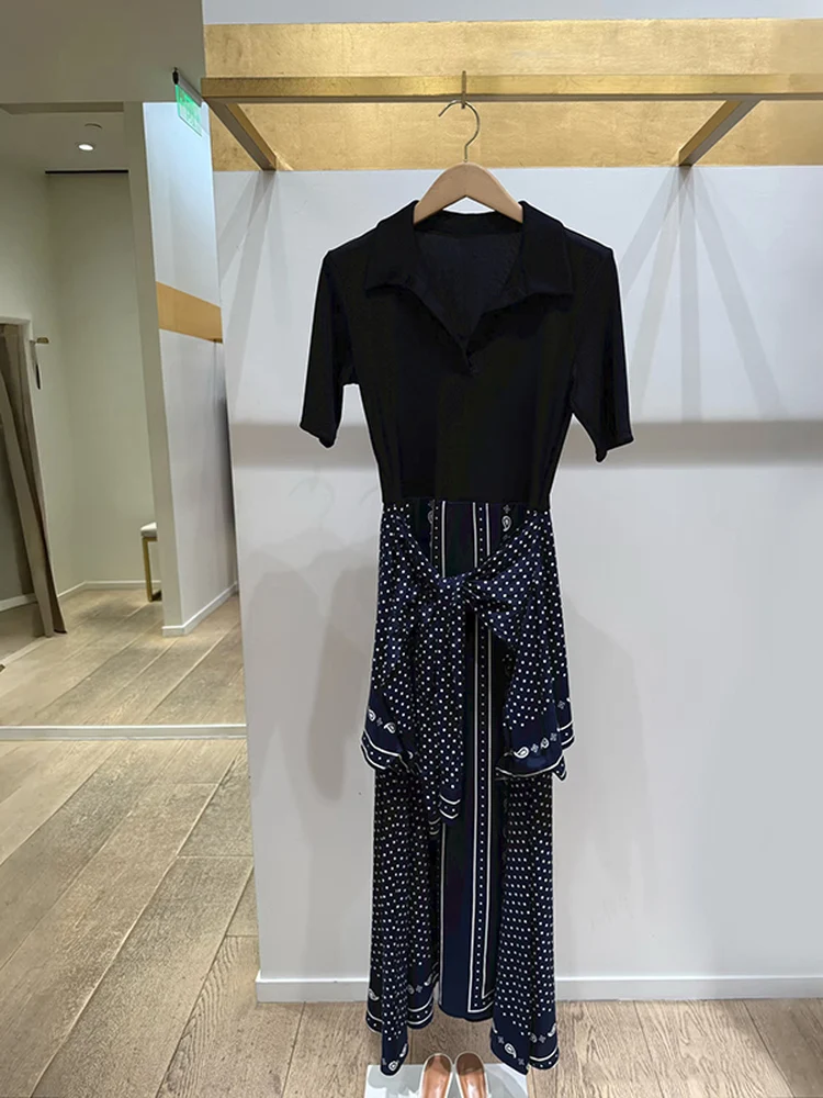 

Fashi Spring 2026 Early Spring Polka Dot Print Splice Short Sleeve Collar Dress Ladies Casual Style Fake Two-Piece Dress