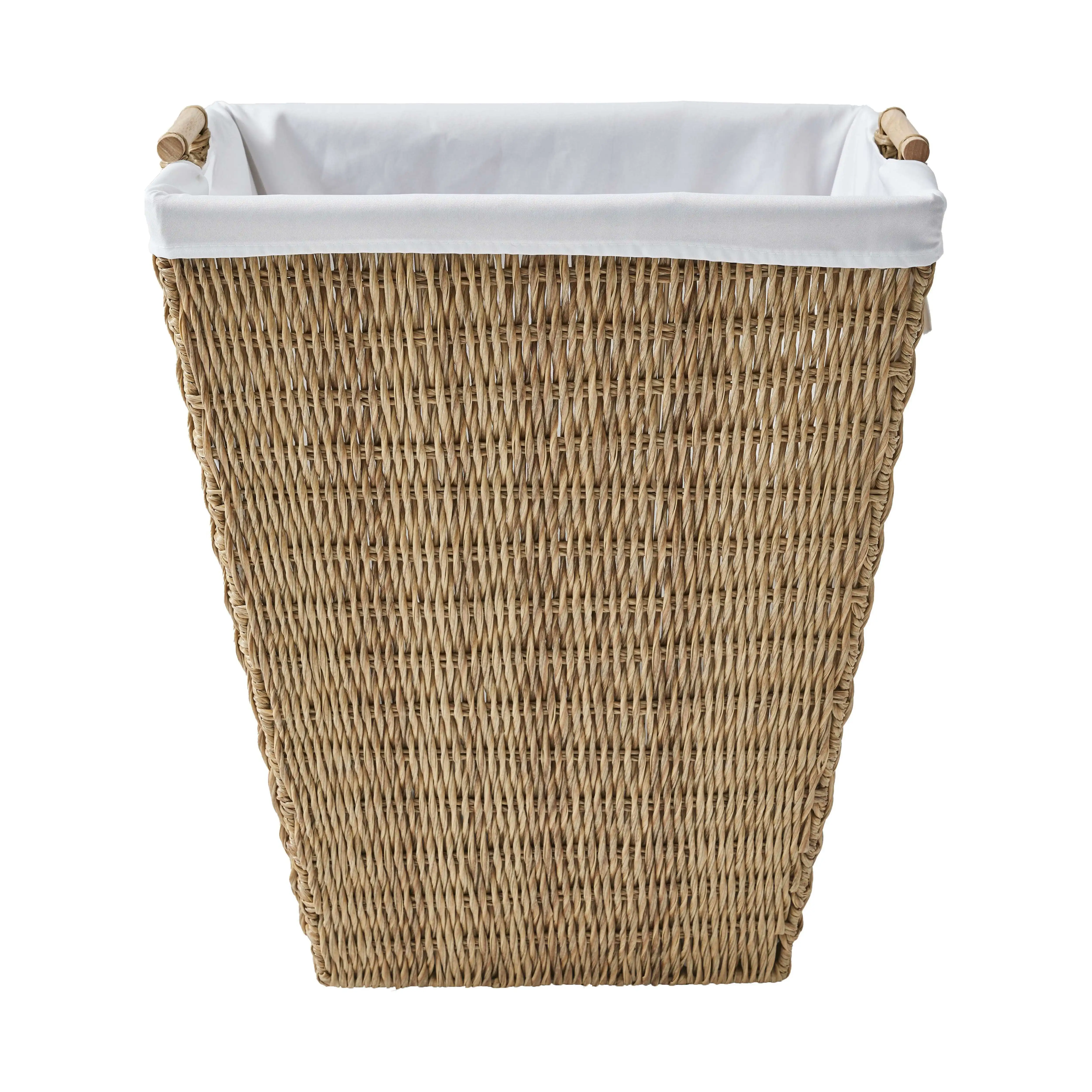 

Rattan Laundry Hamper with Fabric Liner Easy To Carry with Convenient Solid Wooden Handles Stylish Design