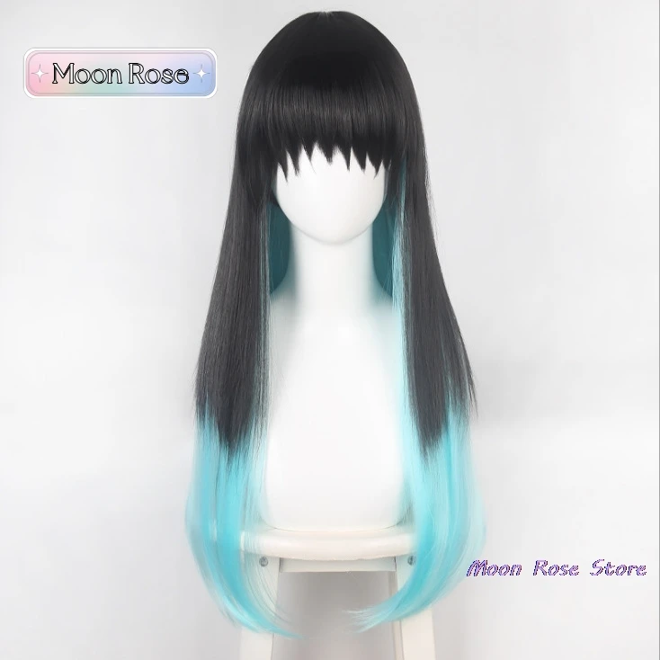 Tokitou Muichirou Wig Anime Demon Slayer Kimetsu No Yaiba Cosplay Black And Blue Gradient Long Straight Wig Men Women