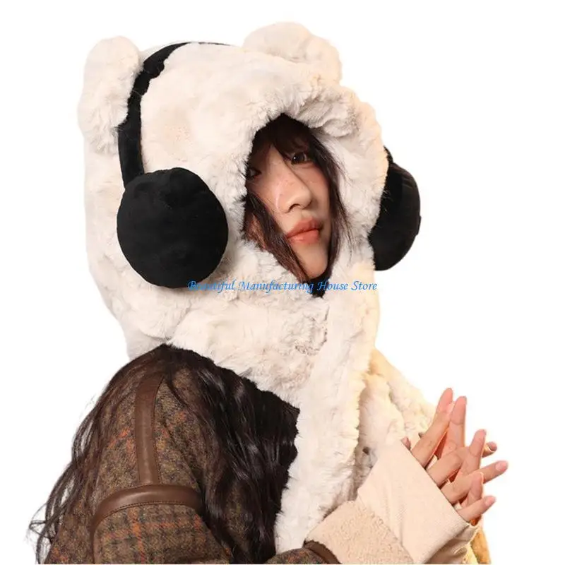 

E56A Daily Wear Hat Polyester Plush Hat Adjustable Durability Hat Women Outdoor Hat for Winter Warmth