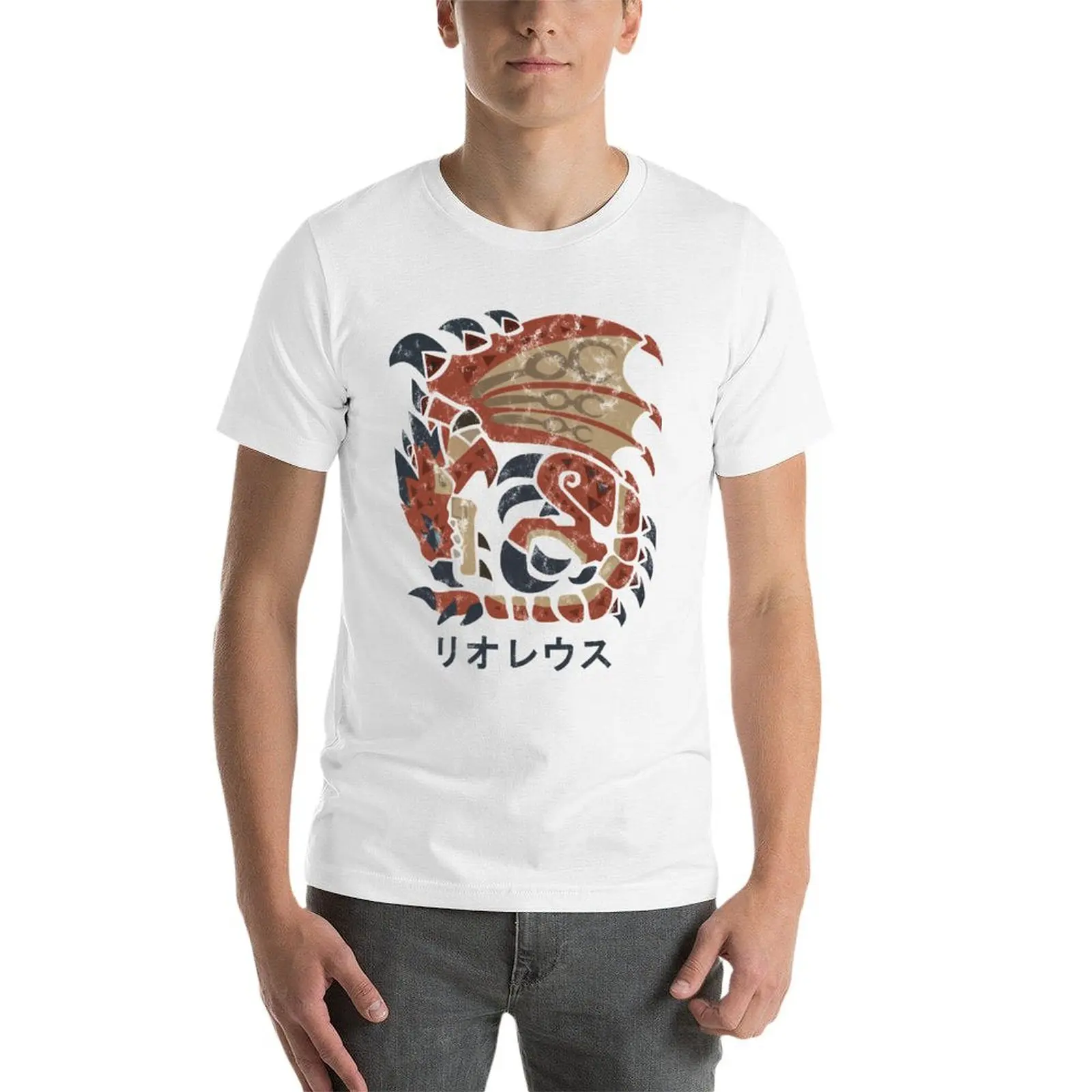 تي شيرت Monster Hunter World Rathalos Kanji Icon تي شيرت رجالي 100% قطن فاخر ماركة رجل تي شيرت جرافيك تي شيرت