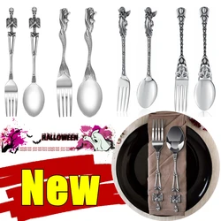 Stainless Steel Skeleton Skull Spoon and Fork Flatware Tableware Angel Mermaid Look Great Gifts Halloween Easter and Christmas
