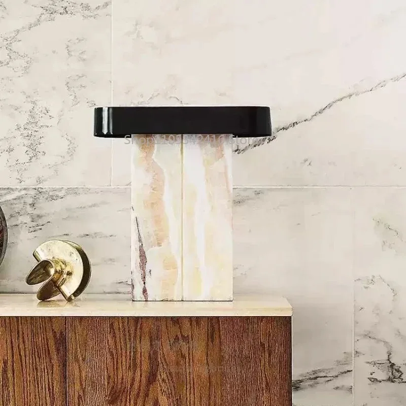 Modern White Stone Desk Lamp For Living Room Home Decor Designer Nordic Spanish CreativeBlackLEDBulbTableLampBedroomBedsideLight