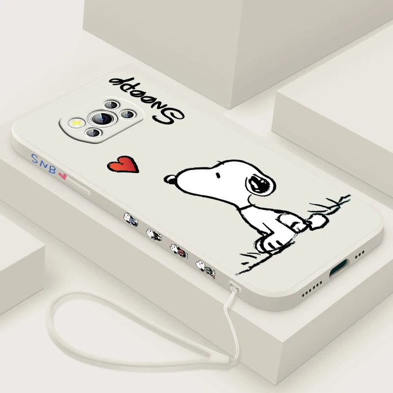 Big Head S-snoopy Cartoon For POCO M5S M4 M3 C55 C50 C40 C3 X5 X4 X3 X2 F5 F4 F3 Pro GT NFC Liquid Left Rope Phone Case