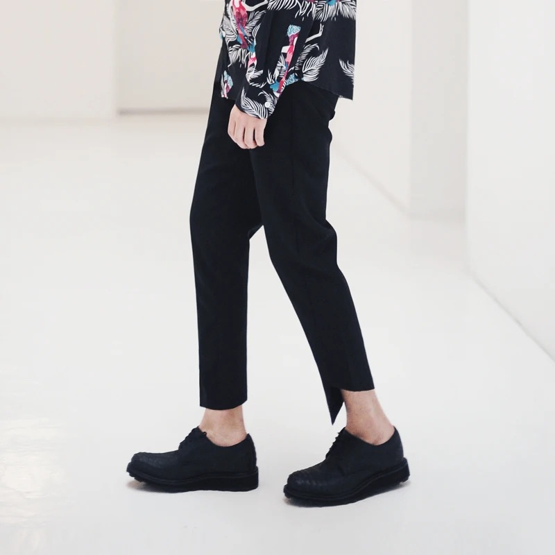 

Bla Slim Fit Men's Casual Pants Nine Points Cuffed Hem Retro Sle Rabbit Fur Youth Spring Season Faionable West Pants