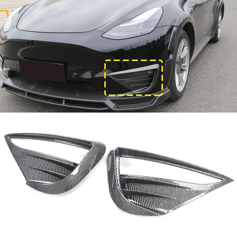 Car Front Bumper Air Vent Intake Splitters Trim Splitter Spoiler Fog Lamp Spoilers Carbon Fiber For Tesla Model Y Accessories