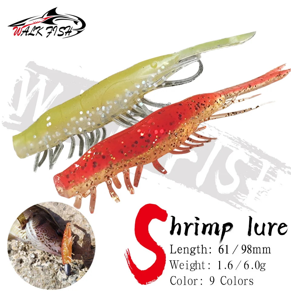 WALK FISH-cebo suave de silicona, señuelos de camarones artificiales, Swimbait para morder carpa, lubina, gusano de mar, pesca en roca, Gamba, Lucio, trucha, aparejos