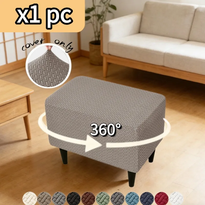 1 Stück Nordischer Elastischer Ottoman-Hockerbezug Jacquard-Sofa-Fußstützenbezug Allumfassender Weicher Fußhocker-Überzug für Zuhause und Eingangsbereich