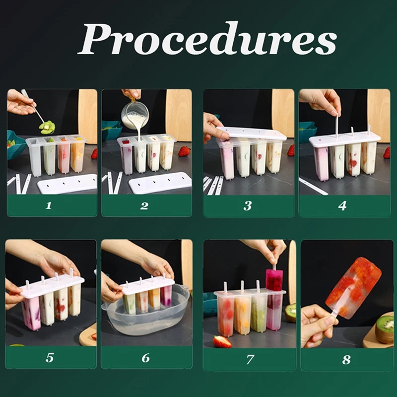 (BF06)Ice Cream Mold 4 Ice Popsicle Mold Set Ice Maker Ice Tray DIY Reusable with Sticks and Lid Creative Kitchen Tool Summer