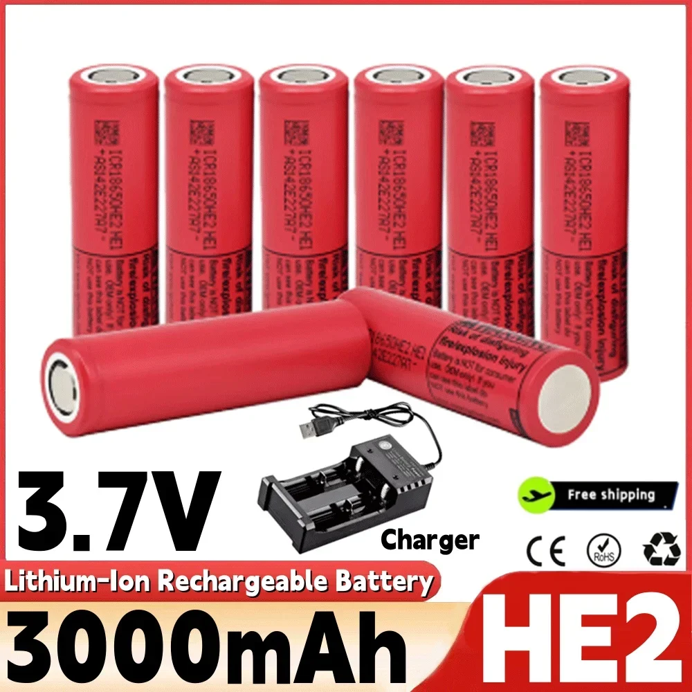 

ICR18650-HE2 3.7V 3000mAh Rechargeable Li-ion 3.6v Battery With USB Charger For Us 18650 Toys Tools Flashlight Battery Etc