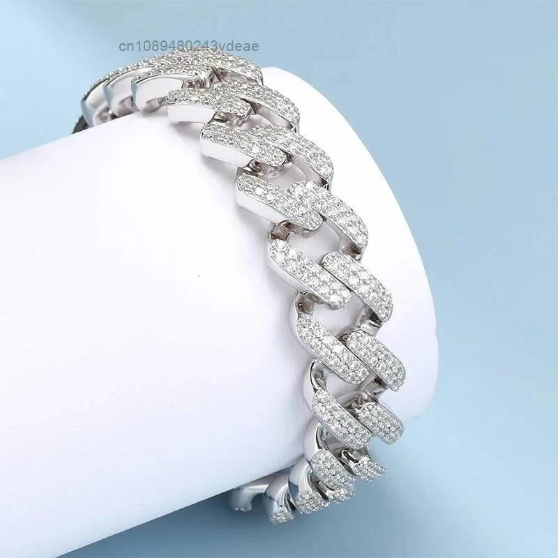 Selling 14mm Cuban Link Bracelet Iced Out Miami Gold Plated Hip Hop Full Moissanite Prong Diamond for Men Women.