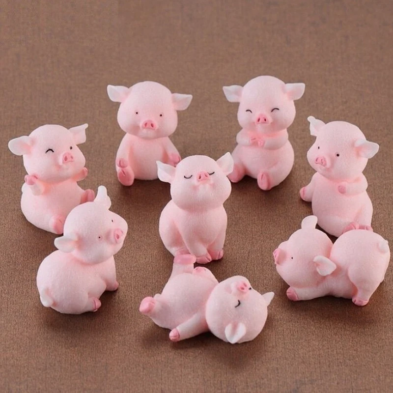 8Pcs Cartoon Pink Pig Naughty Australia Animal Doll Toy Model Statue Figurine Ornament Miniatures Home DIY