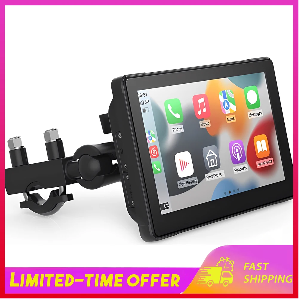 

Motorcycle GPS Navigation Screen for Scooter and Moped 1080P HD Dash Cam Front Rear with Carplay 7in IP67 Waterproof Touchscreen