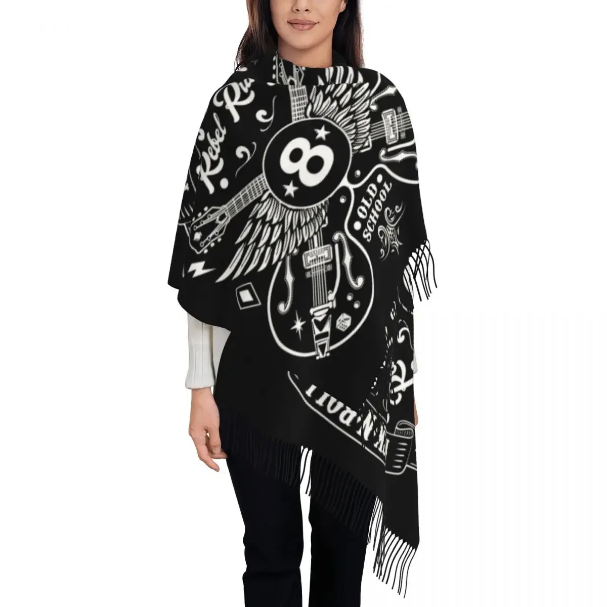 Personalized Printed Rock  Bikers Retro Vintage Rockers Scarf Men Women Winter Warm Scarves Shawl Wrap