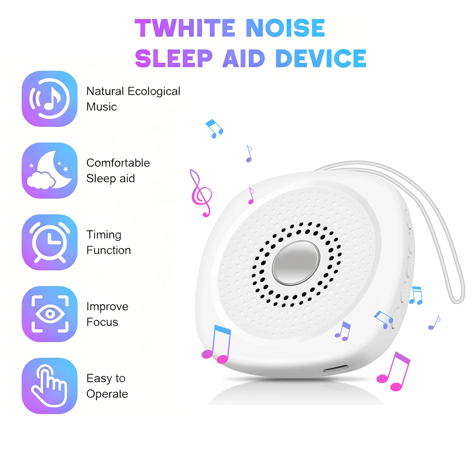 White Noise Sound Machine with 10 Soothing Sounds Sleep Aid for Babies Kids Adults Help Sleep Night Relax Pressure Relief Device