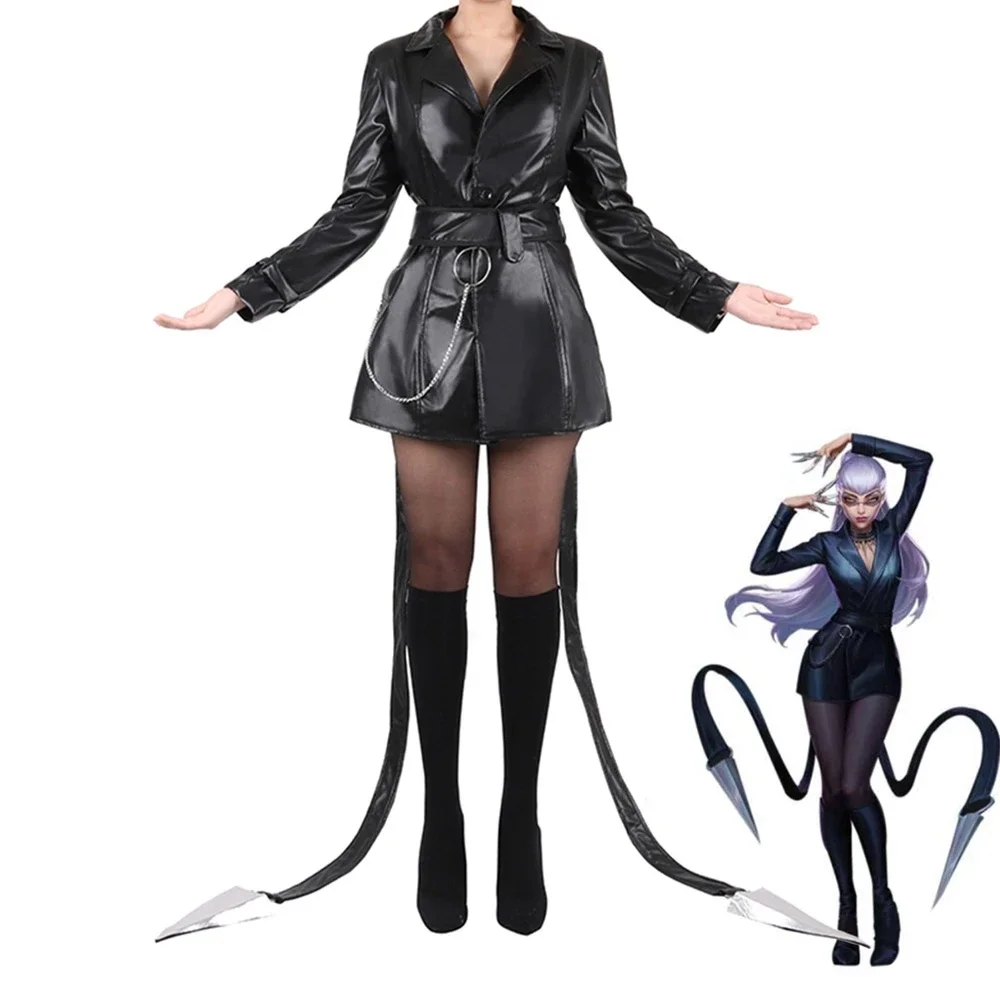 CosplayKDA Girl Group The Baddest Agony's Embrace Evelynn Leather Jacket Uniform Dress Outfit Games Cosplay Costumes Wigs and pa