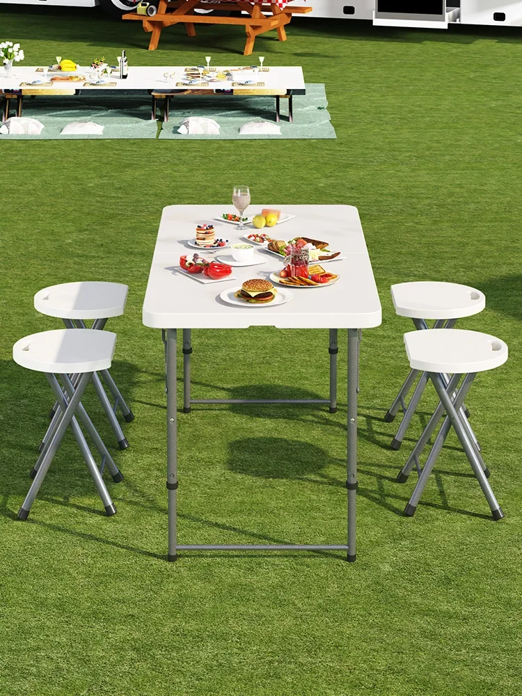 Outdoor folding table stall rectangular table stall can be broadcast live portable camping plastic night market dining table and