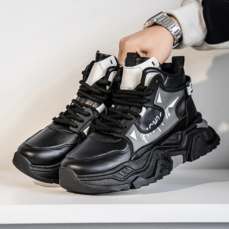 

High Top Outdoor Wear-resistant PU Leather Footwear 2025 Autumn New Male Casual Shoes Fashion Anti Slip Men Sneakers Ankle Boots