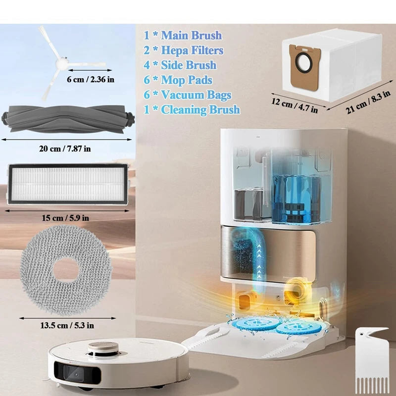 Kit di accessori per Dreame Tech L10S Ultra /L10 Ultra Robot Vacuum, spazzola principale filtro Hepa spazzola laterale Mop pad sacchetti per la polvere