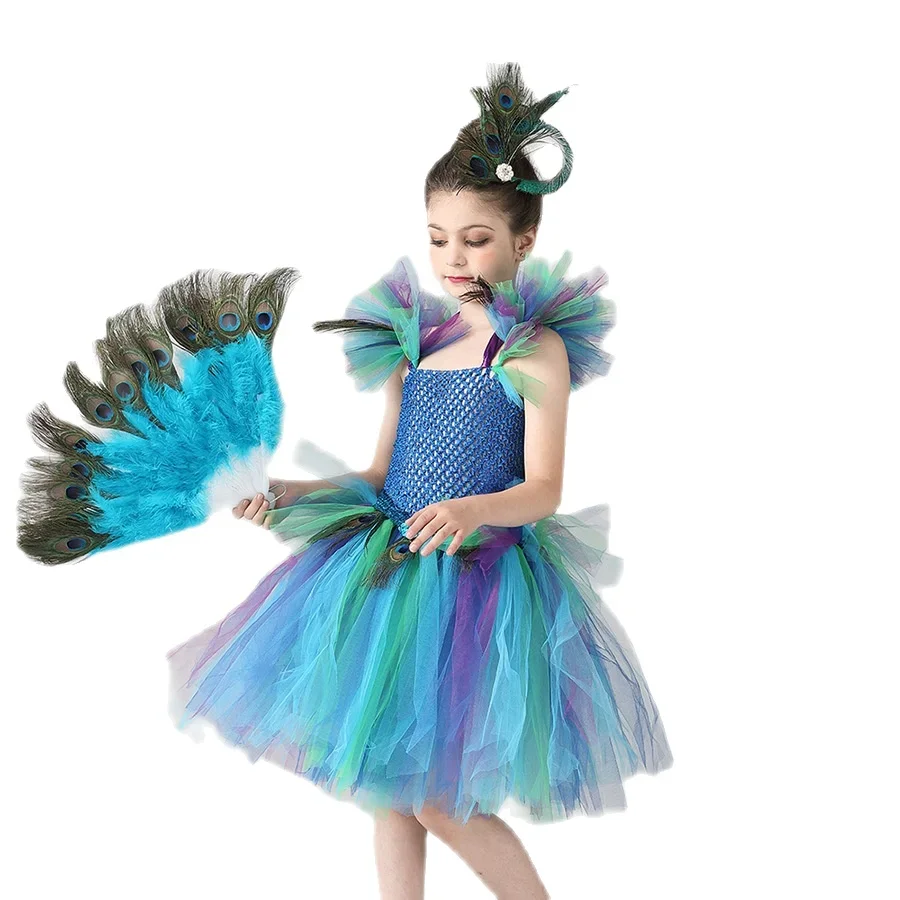 Paw dziewczęca sukienka Tutu pawie pióro Cosplay karnawałowe przebranie dla dziecka impreza z okazji Halloween Purim kostium maluch dziewczyna ubrania — zdjęcie 2