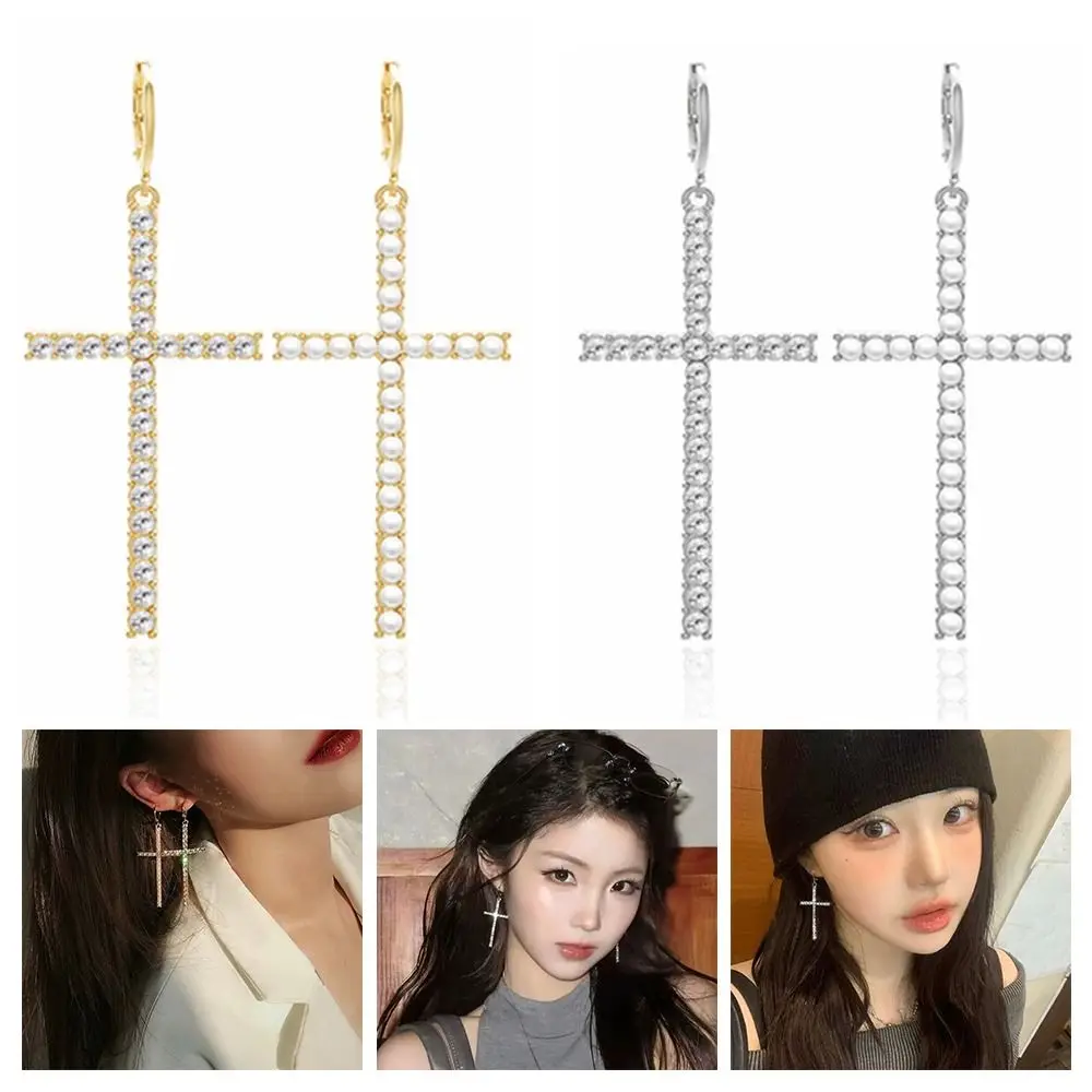 Creative Zircon Crystal Cross Earrings Punk Gothic Crucifix Dangle Earring Hip Hop Drop Earrings Party