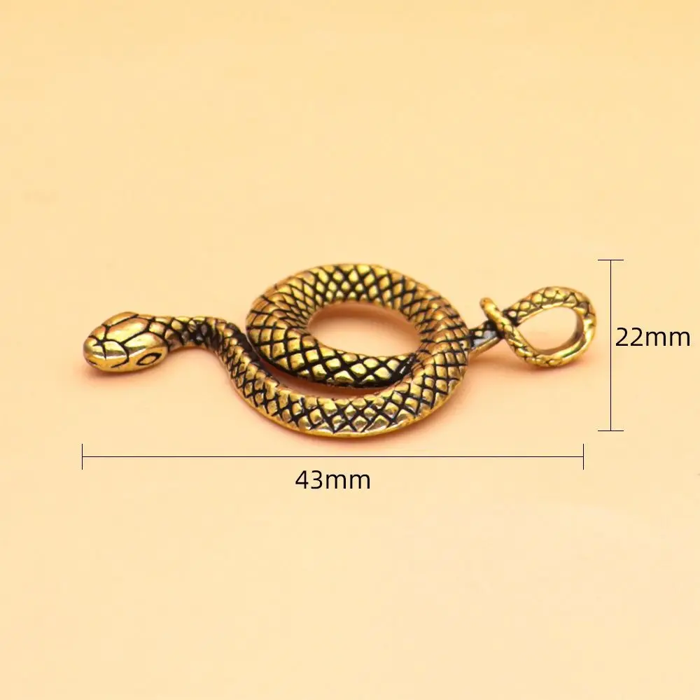 Vintage Brass Snake Zodiac Keychain Metal Animal Ornament Home Office Desk Decor