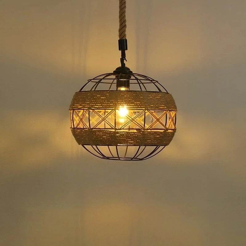 

American Rope Iron Art Pendant Light Vintage Simple Industrial Style Bar Counter Restaurant Hanging Lamps 110-220V Led Decor