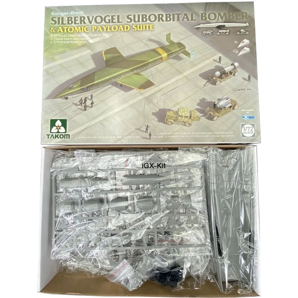 TAKOM 5018 1:72 Scale Silbervogel Suborbital Bomber & Atomic Payload Suite Plane Hobby Craft Plastic Assembly Model Building Kit
