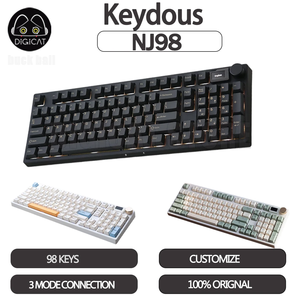 Keydous NJ98 Mechanical Gamer Keyboard 98Keys 3Mode 2.4G/USB/Bluetooth Wireless Keyboard RGB Hotswap Custom Mechanical Keyboard