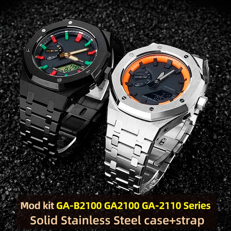 GA2100 Upgrade Stainless Steel Case&strap mod kit For G-SHOCK Casioak GA-2100 GA-2110 GA-B2100 AP Style Metal Bezel Bands parts