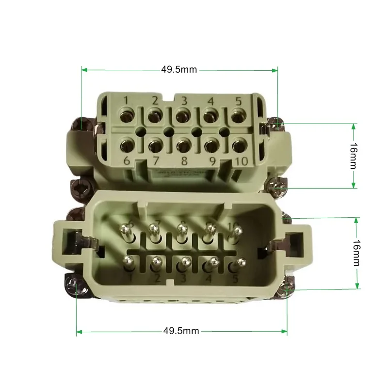 female insert and male insert of heavy duty connectors 10 pins core HDC-HA-010-M/F 250V 16A