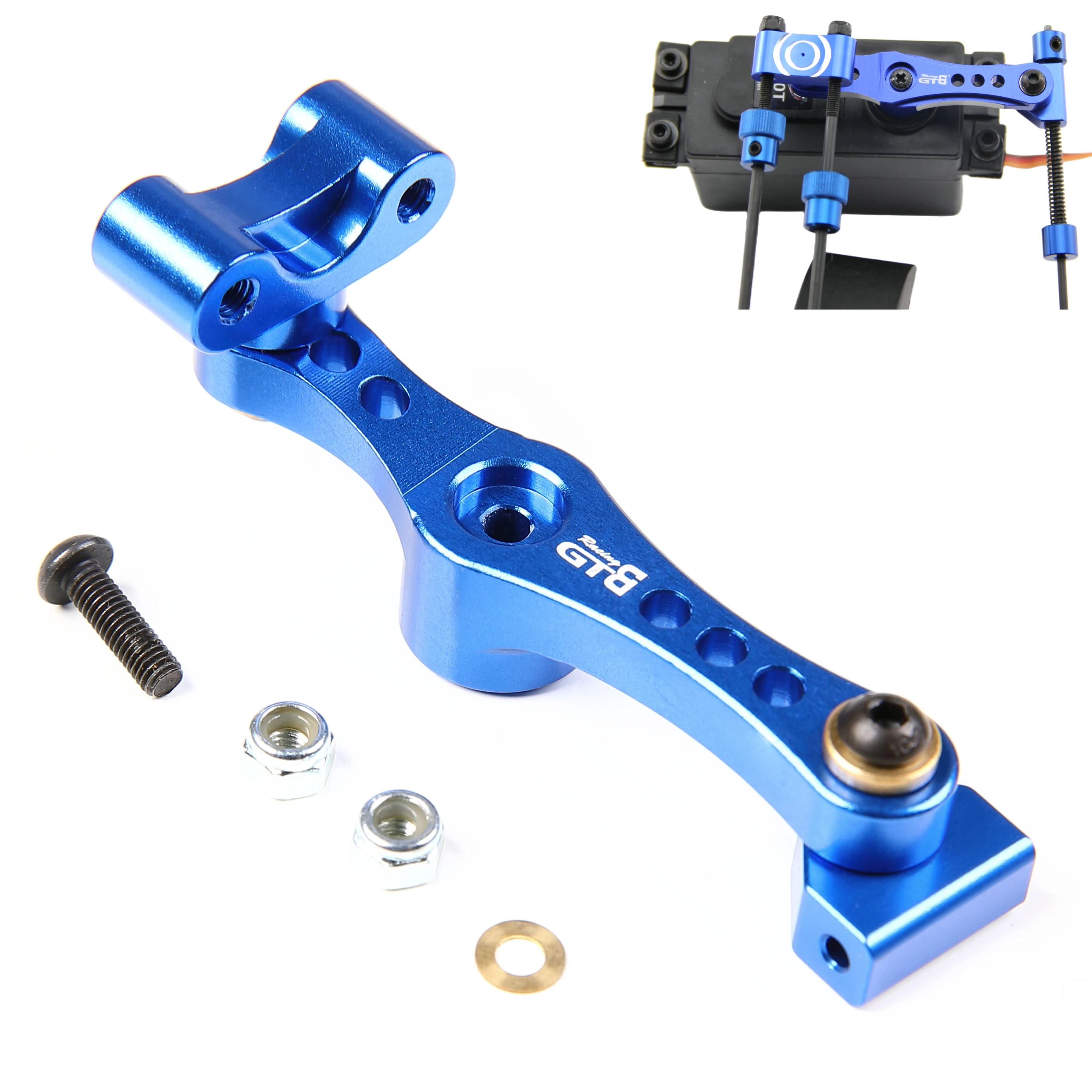 GTBRacing RC 1:5 Car LOSI 5IVE-T Two-bearing Metal Throttle Servo Arm (Silver/Blue)