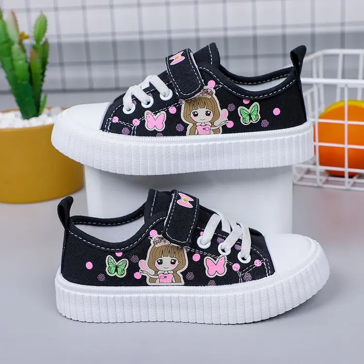 

Children's cartoon canvas shoes Girls flat casual sports shoes students flat light running shoes anti-skidding and fashionable