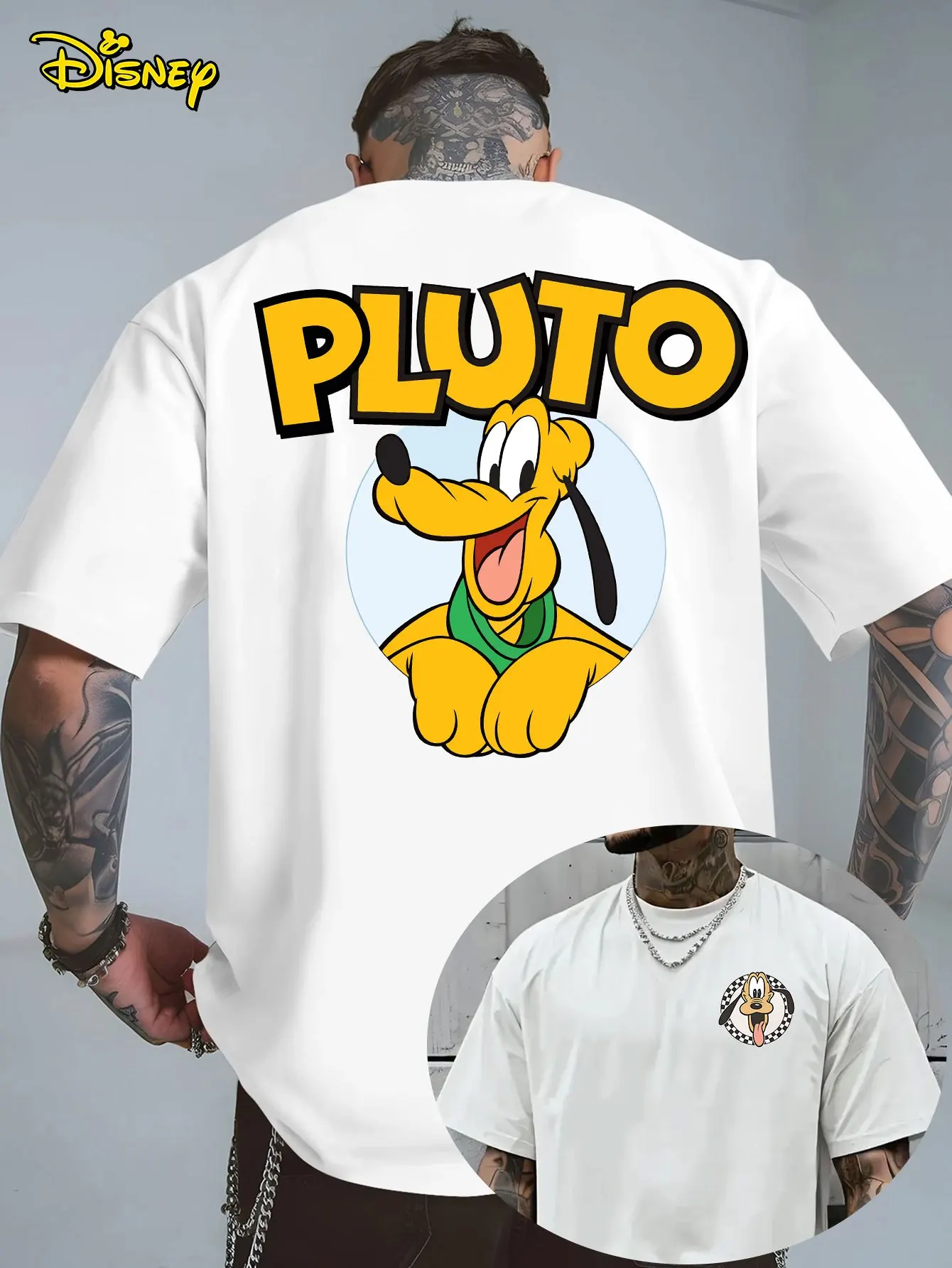 ديزني بلوتو تي شيرت مطبوع للرجال ملابس خارجية يومية أفضل الرجال والنساء جميع المواسم القطن طاقم الرقبة قصيرة الأكمام #2